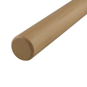 Ronde beuken houten trapleuning met velling (afgeschuinde rand) en gladde afwerking voor trap- of wandmontage.